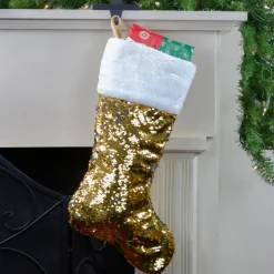 22.75" Gold and Silver Reversible Sequined Christmas Stocking