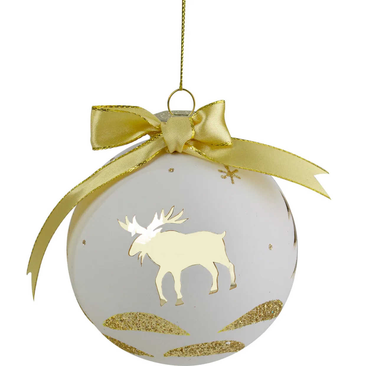 4" Gold and White Moose Christmas Ball Ornament