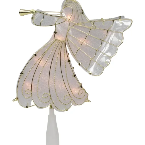 10" Gold Angel Tree Topper, Warm White Lights