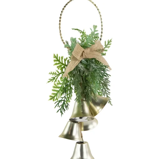 11.25" Gold Bells Christmas Door Hanger with Burlap Bow
