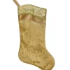 20.5" Gold Etched Velvet Christmas Stocking with Glitter Print and Metallic Trim