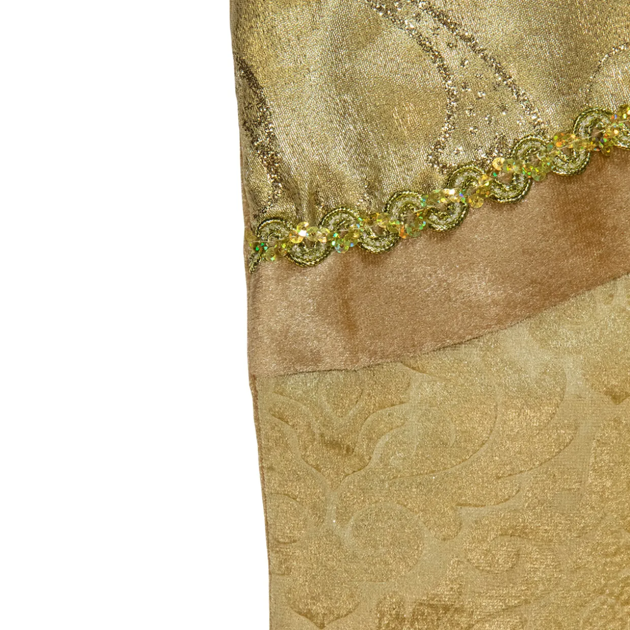 20.5" Gold Etched Velvet Christmas Stocking with Glitter Print and Metallic Trim
