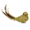6.5" Gold Sequined Bird with Feather Tail Christmas Ornament with Clip