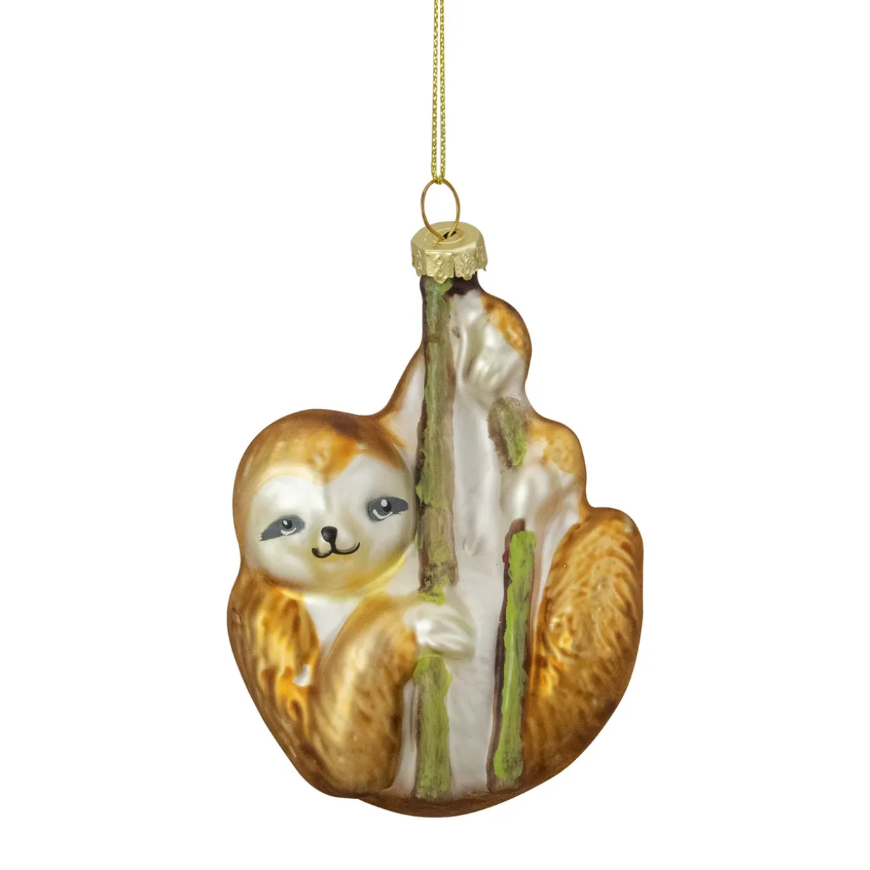 4" Gold Sloth with Bamboo Glass Christmas Ornament