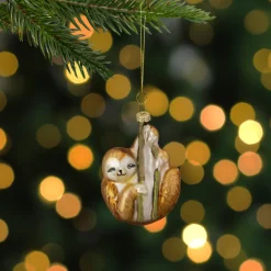 4" Gold Sloth with Bamboo Glass Christmas Ornament