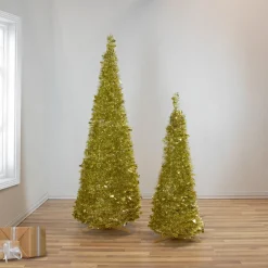 4' Gold Tinsel Pop-Up Artificial Christmas Tree, Unlit