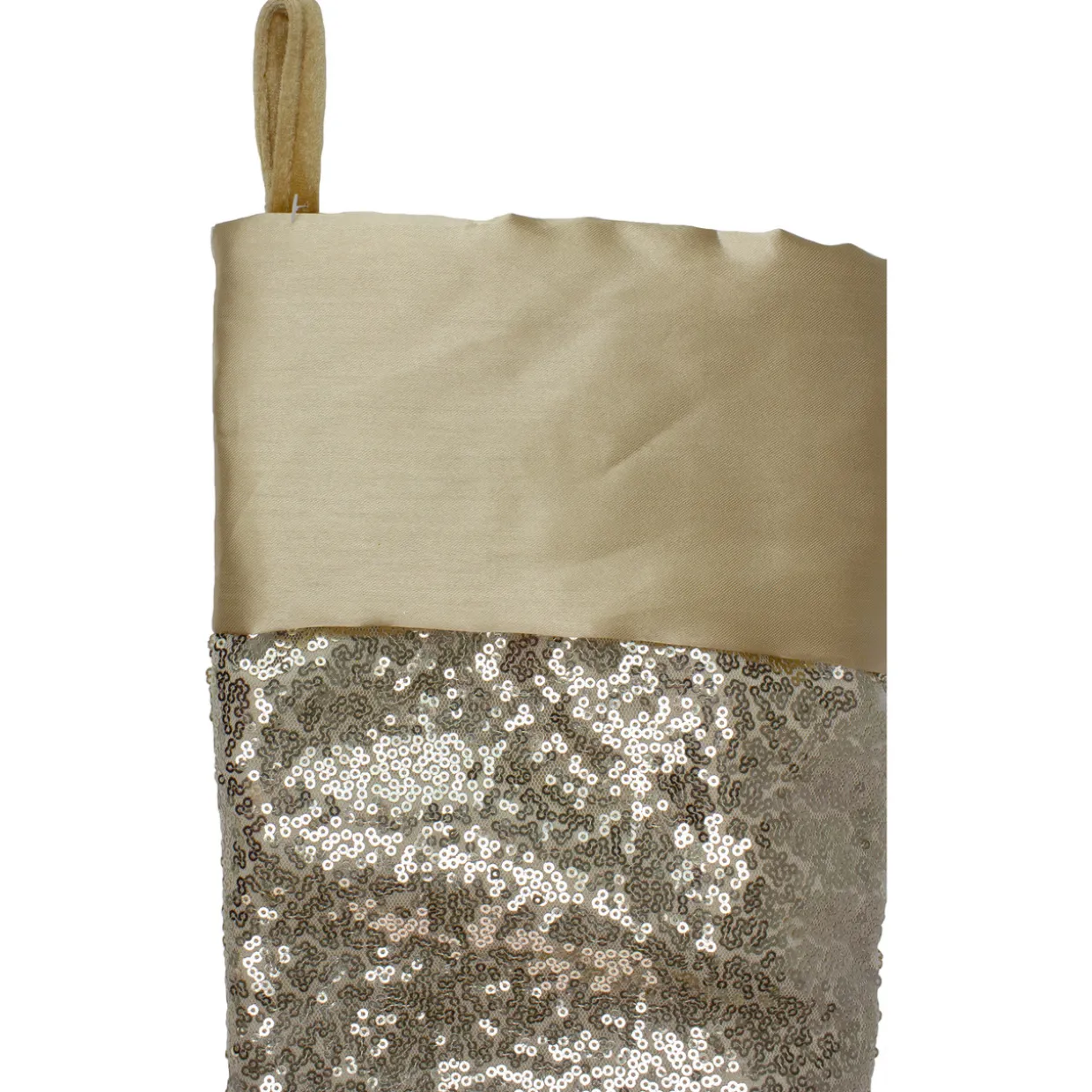 22" Golden Metallic Sequined Christmas Stocking with Satin Cuff