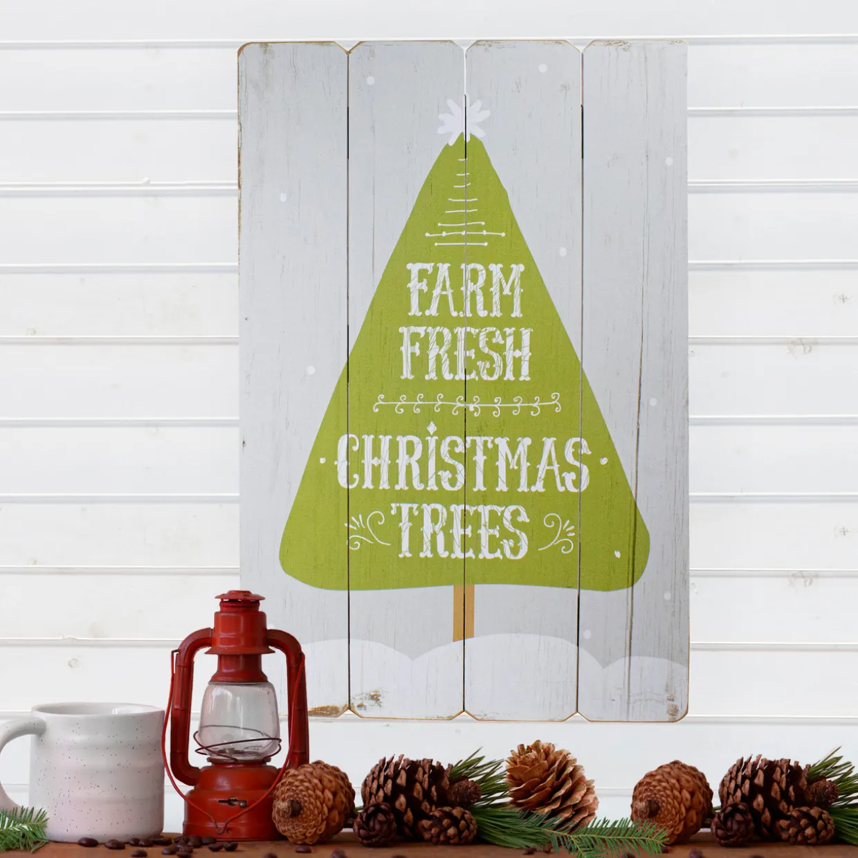 24” Gray and Green Farm Fresh Christmas Trees Wooden Hanging Wall Sign