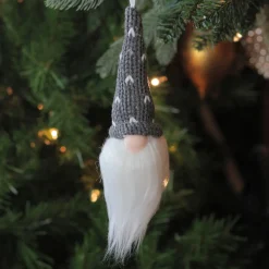 8" Gray Hat Christmas Santa Gnome Head Ornament