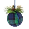 4" Green and Blue Plaid Hanging Christmas Ball Ornament