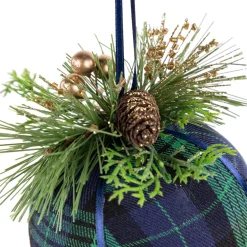 4" Green and Blue Plaid Hanging Christmas Ball Ornament