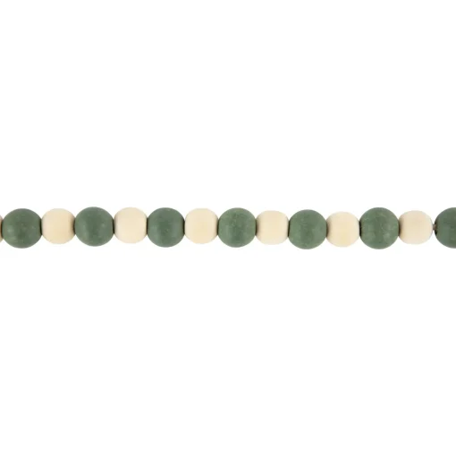 6' Green and Cream Wooden Beads Christmas Garland, Unlit