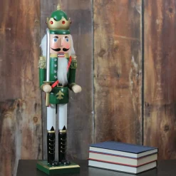 24" Green and Gold Christmas Nutcracker King with Sword