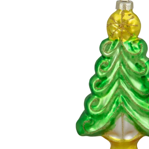5.25" Green and Gold Glass Christmas Tree Hanging Ornament
