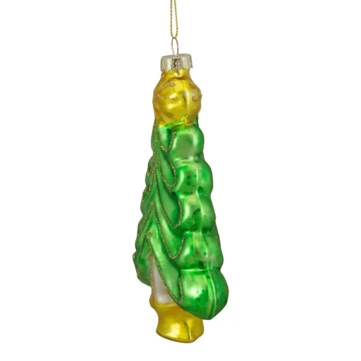 5.25" Green and Gold Glass Christmas Tree Hanging Ornament