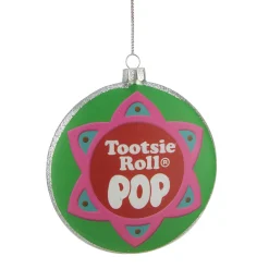 4" Green and Pink "Tootsie Roll POP" Candy Filled Lollipop Christmas Disc Ornament