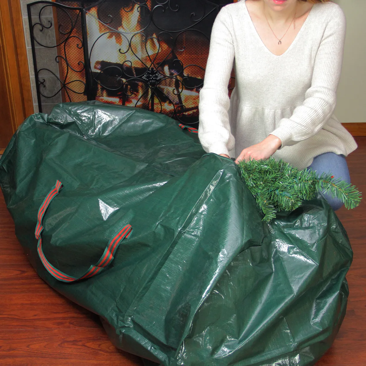 56" Green and Red Artificial Christmas Tree Storage Bag