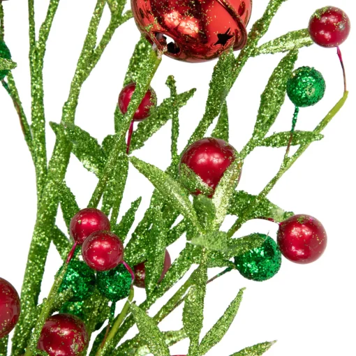 32" Green and Red Jingle Bells and Berry Artificial Glitter Christmas Spray