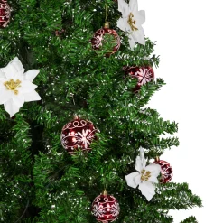 6' Green and Red Musical Lighted Snowing Artificial Christmas Tree, White LED Lights