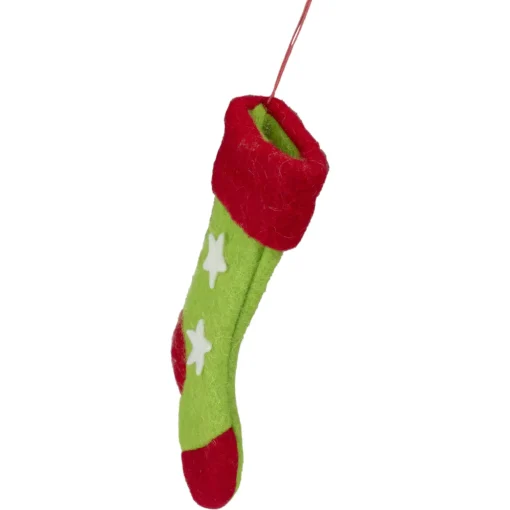 9.5" Green and Red Stars Felt Christmas Stocking Ornament