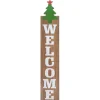 31.5" Green Christmas Tree and Red Star Tall Wooden Welcome Porch Board Sign Decoration