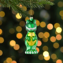 4.75" Green Dinosaur Glass Christmas Ornament