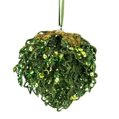 4" Green Glitter and Sequin Leaf Shatterproof Christmas Ball Ornament