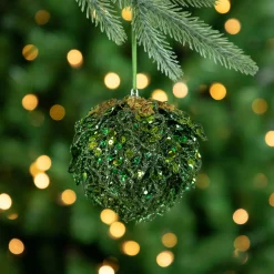 4" Green Glitter and Sequin Leaf Shatterproof Christmas Ball Ornament