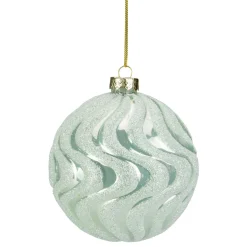 4" Green Glittered Swirled Glass Christmas Ball Ornament