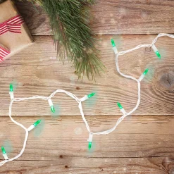 100 Green LED Mini Christmas Lights - 33 ft White Wire