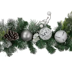6' Green Pine Frosted Artificial Christmas Garland with Pinecones and Ornaments, Unlit