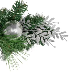 6' Green Pine Needle Garland with Pinecones and Striped Christmas Ornaments, Unlit