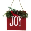 7" Hanging "JOY" Christmas Wall Decor with Pine and Berries