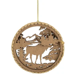 4.25 in Moose with Forest Trees Disk Christmas Ornament, Brown