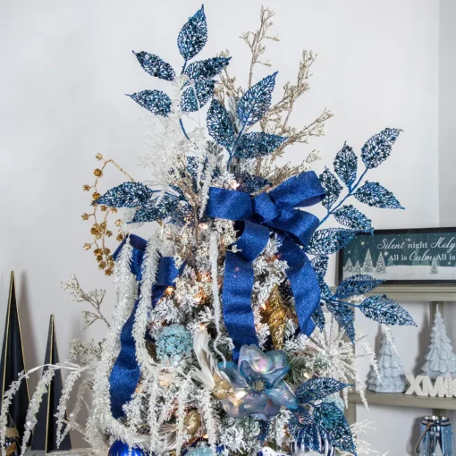7" Iridescent Blue Artificial Magnolia Clip-On Christmas Ornament