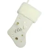19" Ivory White Gold Foil "Peace" Christmas Stocking with White Faux Fur Cuff