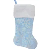 19" LED Lighted Blue Iridescent Glittered Snowflake Christmas Stocking