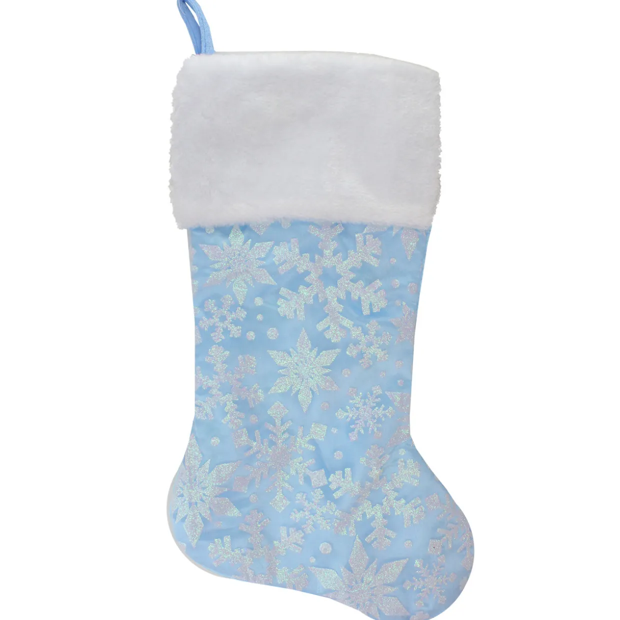 19" LED Lighted Blue Iridescent Glittered Snowflake Christmas Stocking