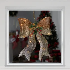 23" LED Lighted Champagne Gold Ombre Mesh Bow Christmas Decoration