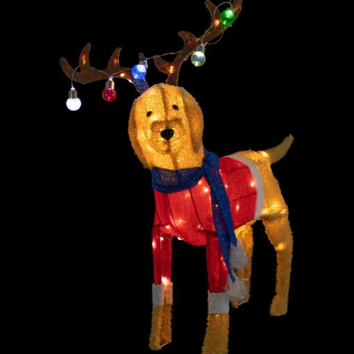36.5" LED Lighted Dog Wearing Antlers Christmas Outdoor Yard Decoration