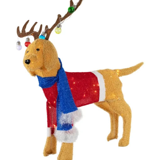 36.5" LED Lighted Dog Wearing Antlers Christmas Outdoor Yard Decoration