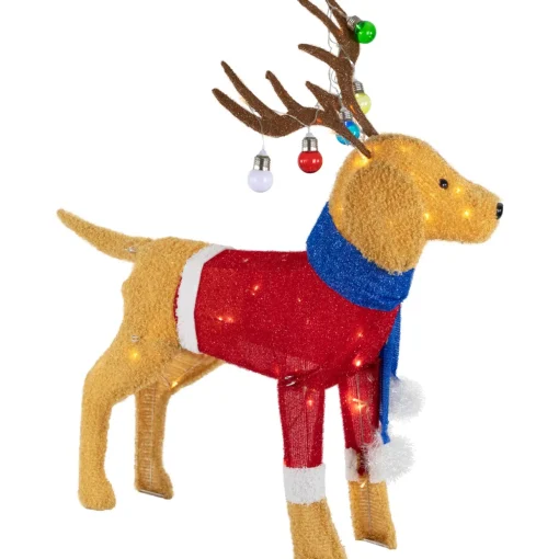 36.5" LED Lighted Dog Wearing Antlers Christmas Outdoor Yard Decoration