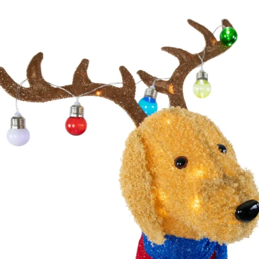 36.5" LED Lighted Dog Wearing Antlers Christmas Outdoor Yard Decoration