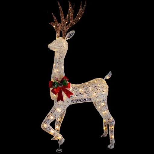 60" LED Lighted Glitter Reindeer with Red Bow Outdoor Christmas Decoration