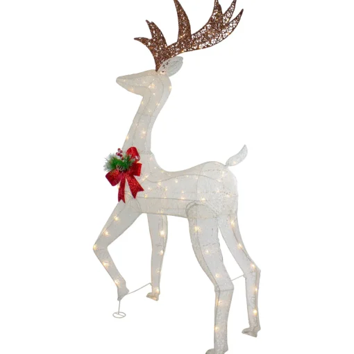 60" LED Lighted Glitter Reindeer with Red Bow Outdoor Christmas Decoration