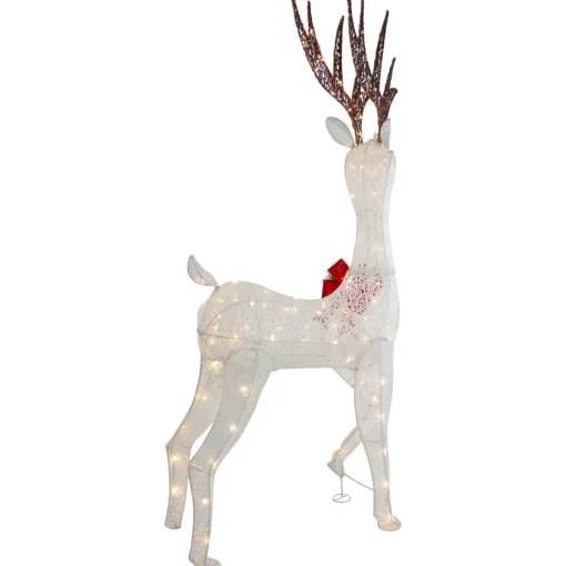 60" LED Lighted Glitter Reindeer with Red Bow Outdoor Christmas Decoration