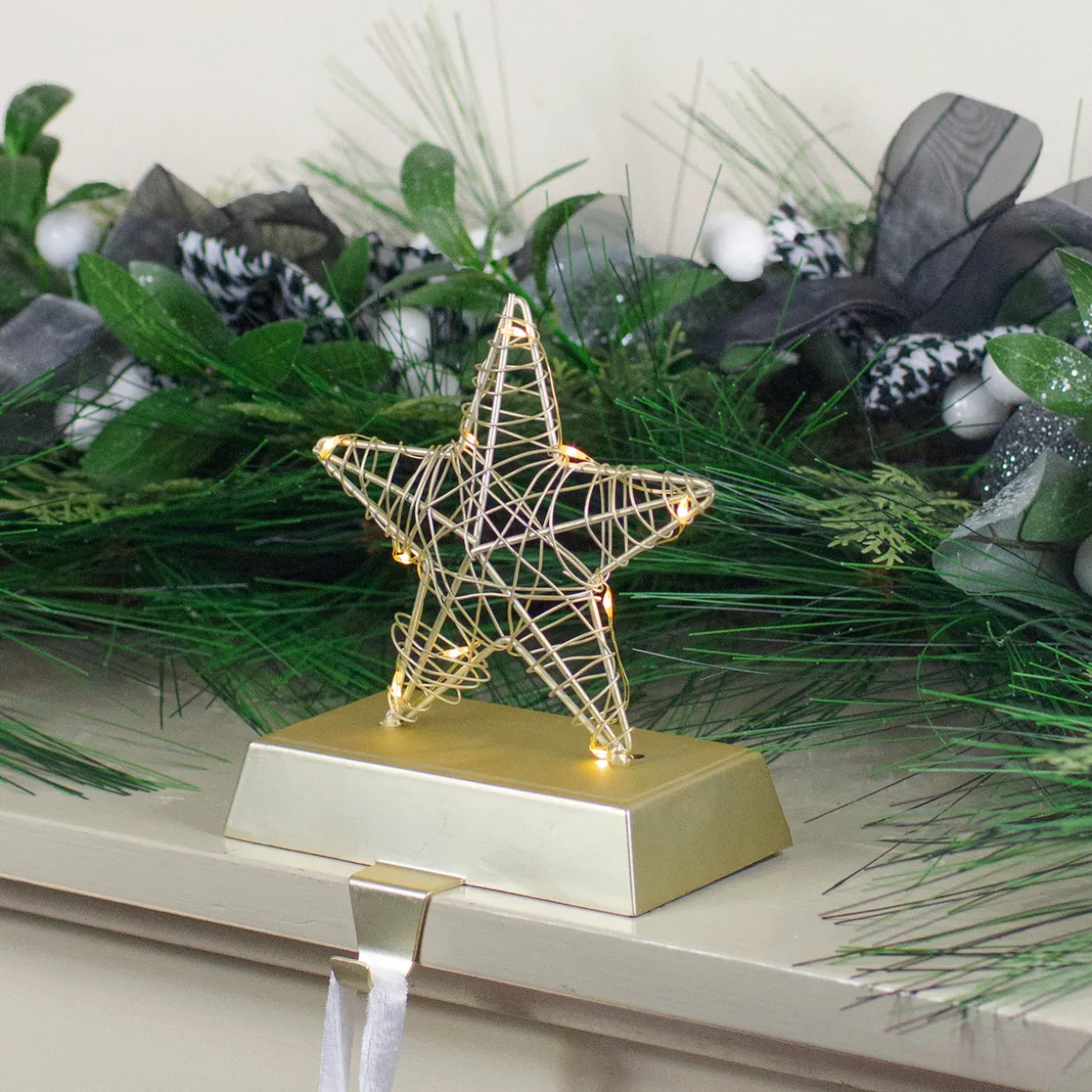 7" LED Lighted Gold Wired Star Christmas Stocking Holder