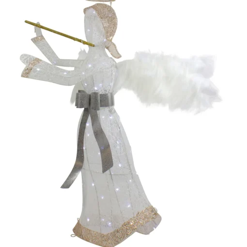 36" LED Lighted Lace Angel with Flute Outdoor Christmas Decoration