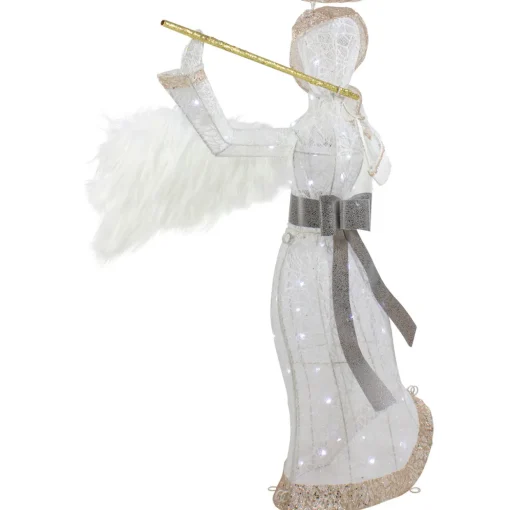 36" LED Lighted Lace Angel with Flute Outdoor Christmas Decoration