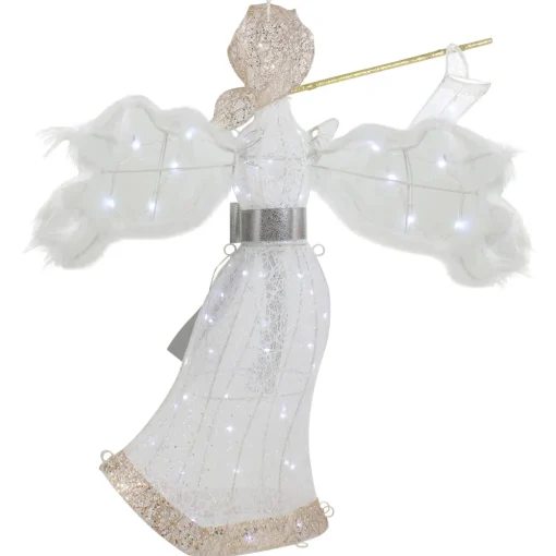 36" LED Lighted Lace Angel with Flute Outdoor Christmas Decoration